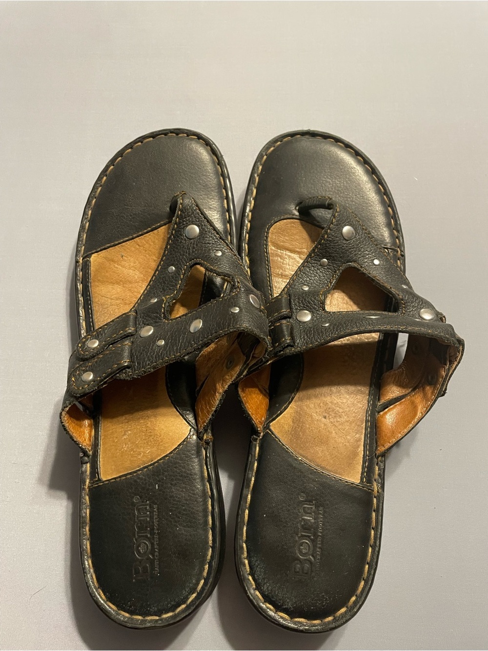 Born Brown and Black Braided Leather Slide Sandals